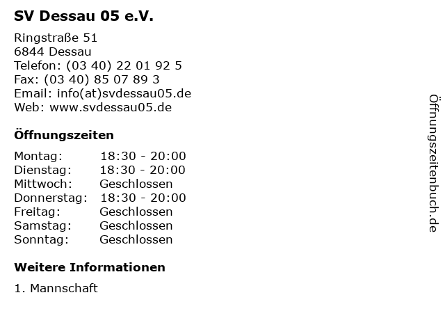 SV Dessau 05 e.V. in Dessau: Adresse und Öffnungszeiten