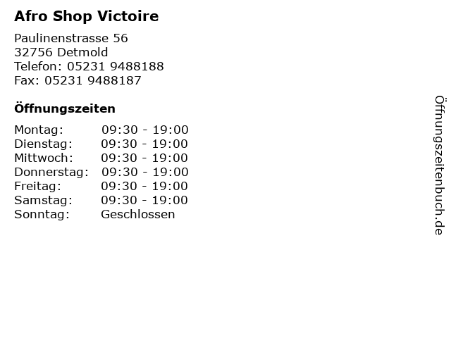 Afro Shop Victoire in Detmold: Adresse und Öffnungszeiten