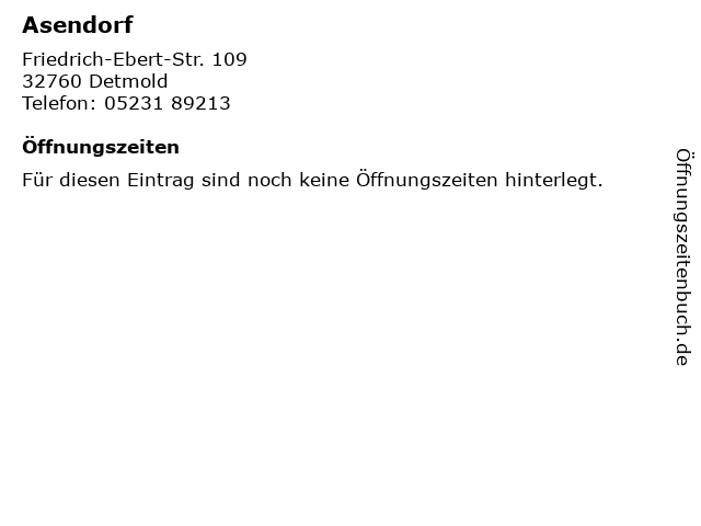 Asendorf in Detmold: Adresse und Öffnungszeiten