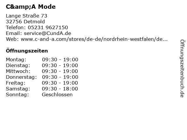 C&A Mode in Detmold: Adresse und Öffnungszeiten