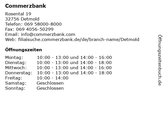 ᐅ Offnungszeiten Commerzbank Detmold Rosental 19 In Detmold
