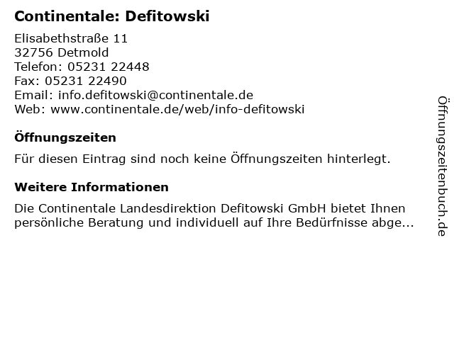 Continentale: Defitowski in Detmold: Adresse und Öffnungszeiten