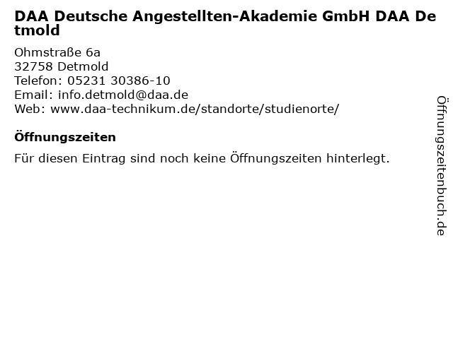 DAA Deutsche Angestellten-Akademie GmbH DAA Detmold in Detmold: Adresse und Öffnungszeiten