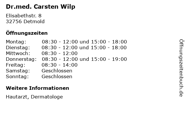 Dr.med. Carsten Wilp in Detmold: Adresse und Öffnungszeiten