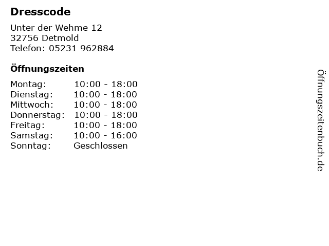 Dresscode in Detmold: Adresse und Öffnungszeiten
