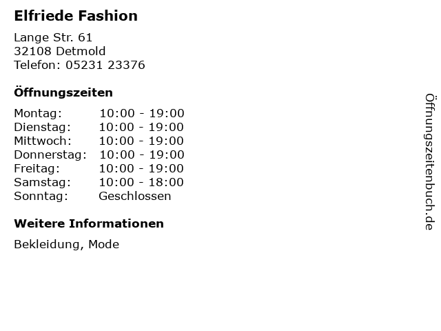 Elfriede Fashion in Detmold: Adresse und Öffnungszeiten