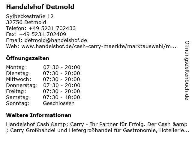 Handelshof Detmold in Detmold: Adresse und Öffnungszeiten
