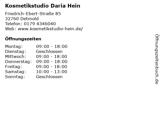 Kosmetikstudio Daria Hein in Detmold: Adresse und Öffnungszeiten
