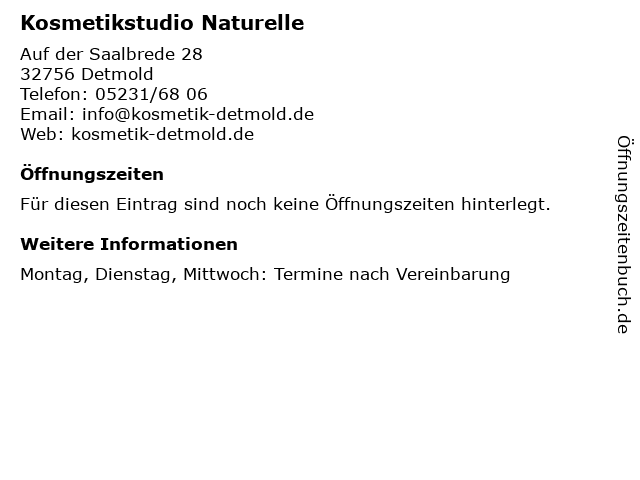 Kosmetikstudio Naturelle in Detmold: Adresse und Öffnungszeiten