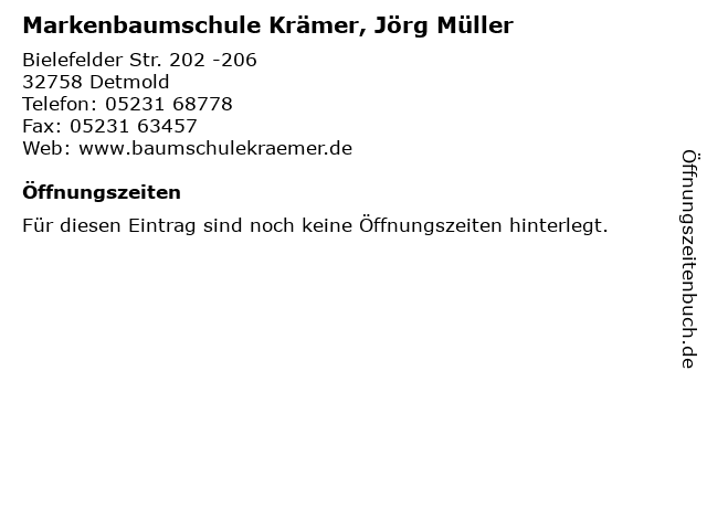 Markenbaumschule Krämer, Jörg Müller in Detmold: Adresse und Öffnungszeiten