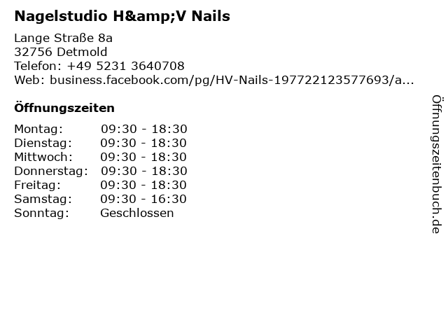 Nagelstudio H&V Nails in Detmold: Adresse und Öffnungszeiten