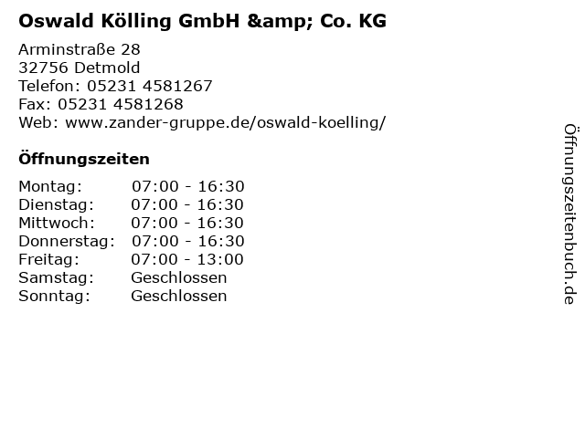 Oswald Kölling GmbH & Co. KG in Detmold: Adresse und Öffnungszeiten