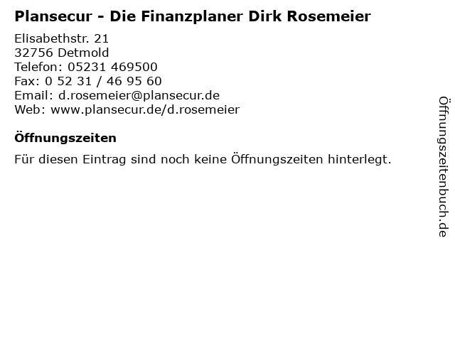 Plansecur - Die Finanzplaner Dirk Rosemeier in Detmold: Adresse und Öffnungszeiten