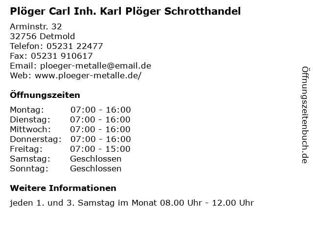 Plöger Carl Inh. Karl Plöger Schrotthandel in Detmold: Adresse und Öffnungszeiten