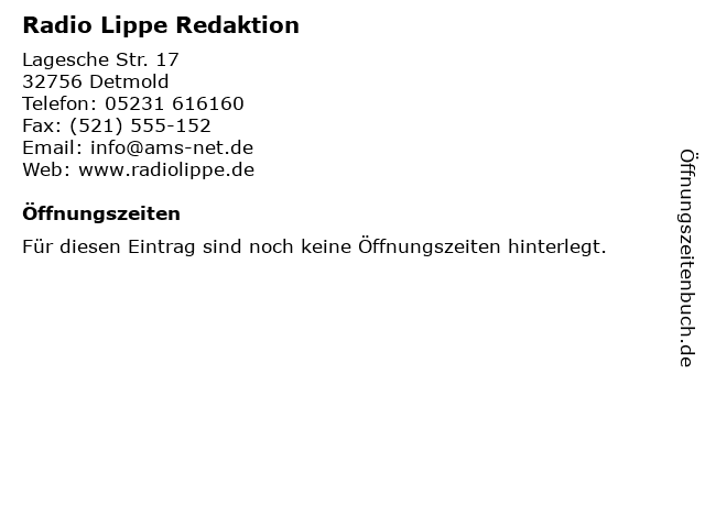 Radio Lippe Redaktion in Detmold: Adresse und Öffnungszeiten