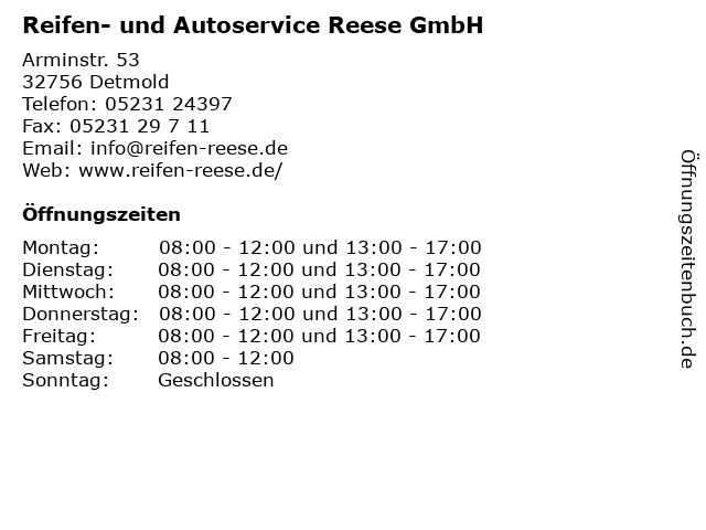 Reifen- und Autoservice Reese GmbH in Detmold: Adresse und Öffnungszeiten