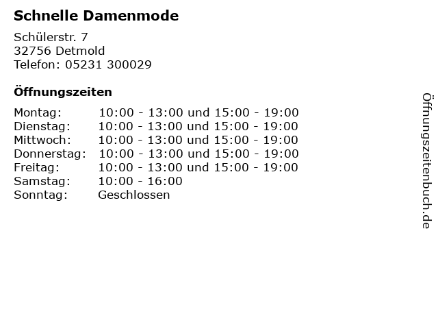 Schnelle Damenmode in Detmold: Adresse und Öffnungszeiten