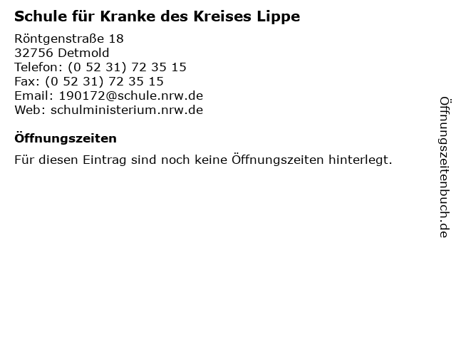 Schule für Kranke des Kreises Lippe in Detmold: Adresse und Öffnungszeiten