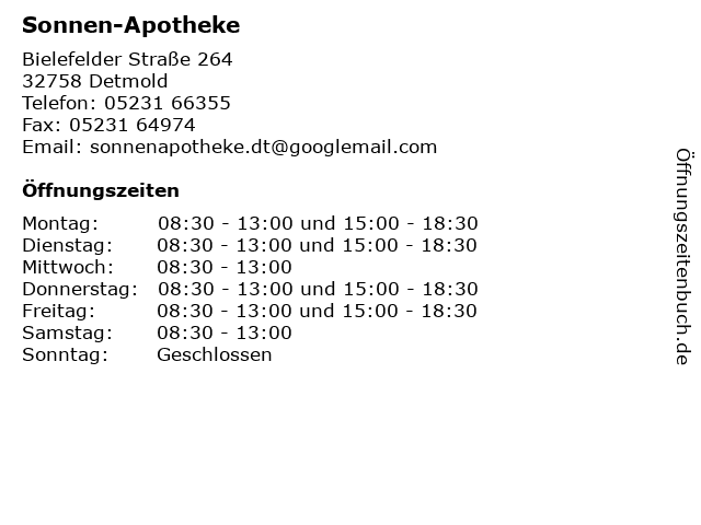 Sonnen-Apotheke in Detmold: Adresse und Öffnungszeiten