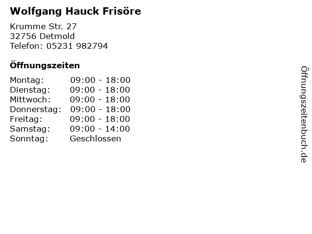 Wolfgang Hauck Frisöre in Detmold: Adresse und Öffnungszeiten