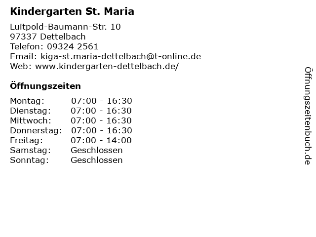 Kindergarten St. Maria in Dettelbach: Adresse und Öffnungszeiten