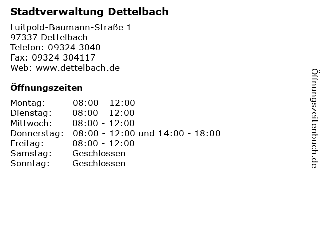 Stadtverwaltung Dettelbach in Dettelbach: Adresse und Öffnungszeiten