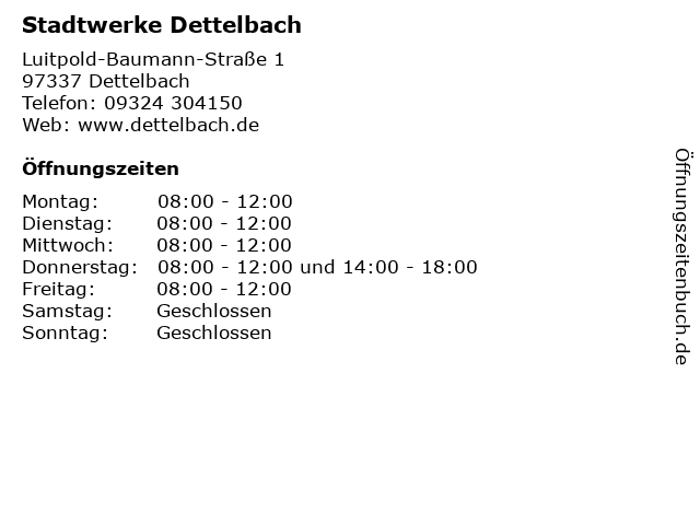 Stadtwerke Dettelbach in Dettelbach: Adresse und Öffnungszeiten