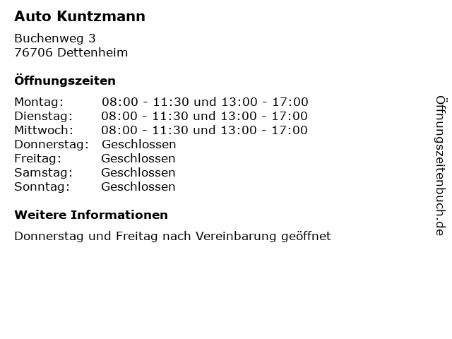 Auto Kuntzmann in Dettenheim: Adresse und Öffnungszeiten