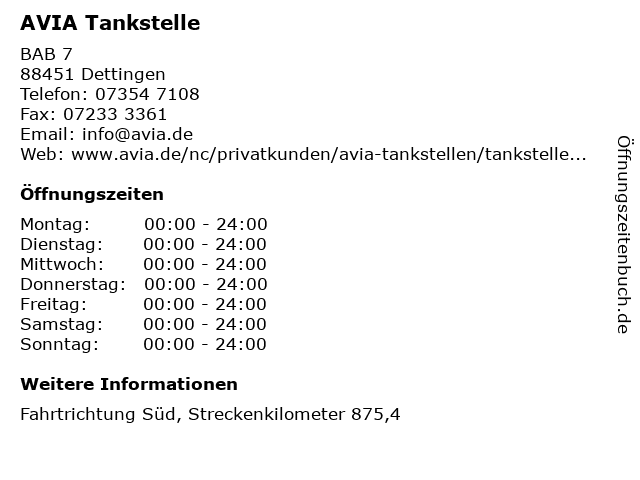 AVIA Tankstelle in Dettingen: Adresse und Öffnungszeiten