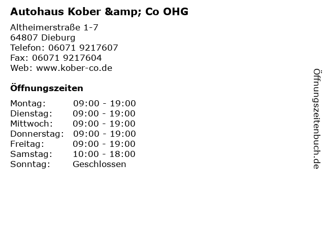 Autohaus Kober & Co OHG in Dieburg: Adresse und Öffnungszeiten