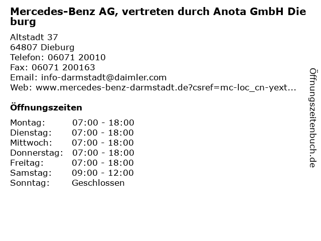 Mercedes-Benz AG, vertreten durch Anota GmbH Dieburg in Dieburg: Adresse und Öffnungszeiten