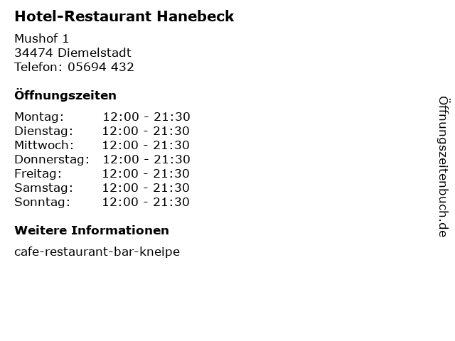 Hotel-Restaurant Hanebeck in Diemelstadt: Adresse und Öffnungszeiten