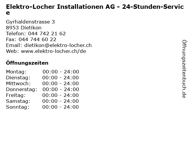 Elektro-Locher Installationen AG - 24-Stunden-Service in Dietikon: Adresse und Öffnungszeiten