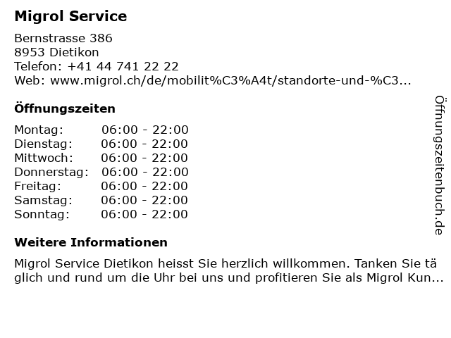 Migrol Service in Dietikon: Adresse und Öffnungszeiten