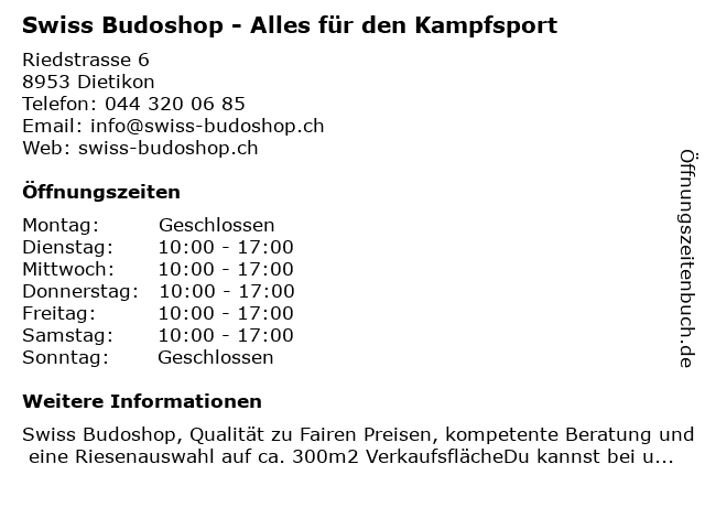 Swiss Budoshop - Alles für den Kampfsport in Dietikon: Adresse und Öffnungszeiten