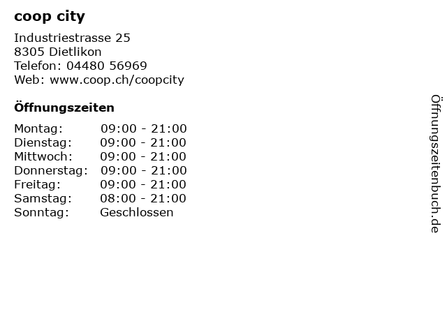 coop city in Dietlikon: Adresse und Öffnungszeiten