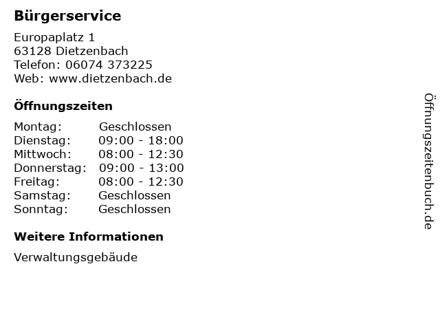 Bürgerservice in Dietzenbach: Adresse und Öffnungszeiten
