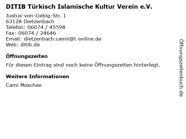 DITIB Türkisch Islamische Kultur Verein e.V. in Dietzenbach: Adresse und Öffnungszeiten