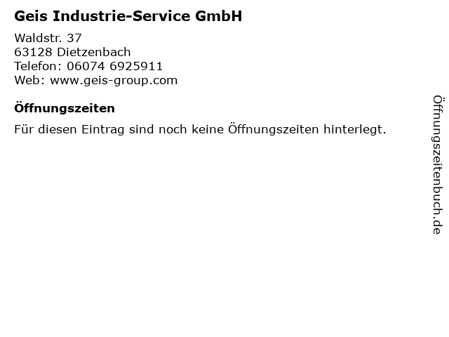 Geis Industrie-Service GmbH in Dietzenbach: Adresse und Öffnungszeiten