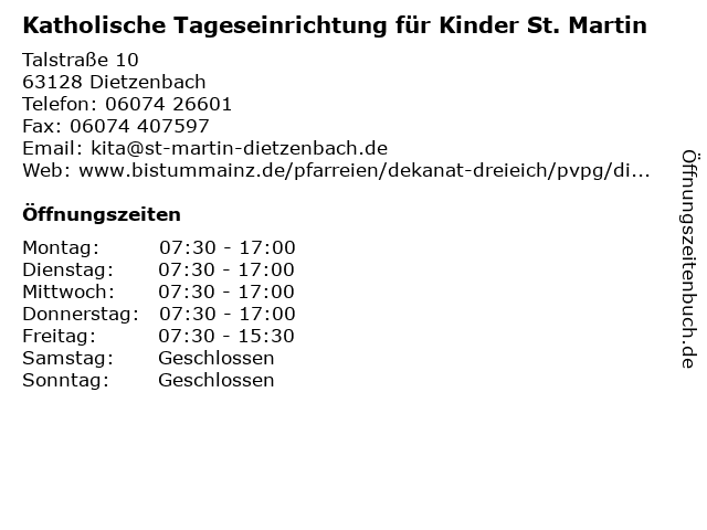 Katholische Tageseinrichtung für Kinder St. Martin in Dietzenbach: Adresse und Öffnungszeiten