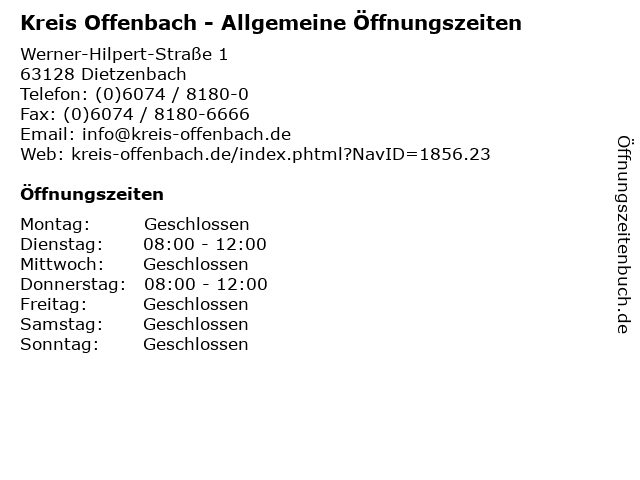 Kreis Offenbach - Allgemeine Öffnungszeiten in Dietzenbach: Adresse und Öffnungszeiten