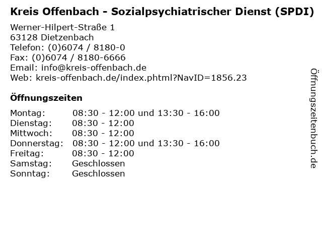Kreis Offenbach - Sozialpsychiatrischer Dienst (SPDI) in Dietzenbach: Adresse und Öffnungszeiten