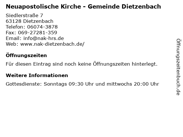 Neuapostolische Kirche - Gemeinde Dietzenbach in Dietzenbach: Adresse und Öffnungszeiten
