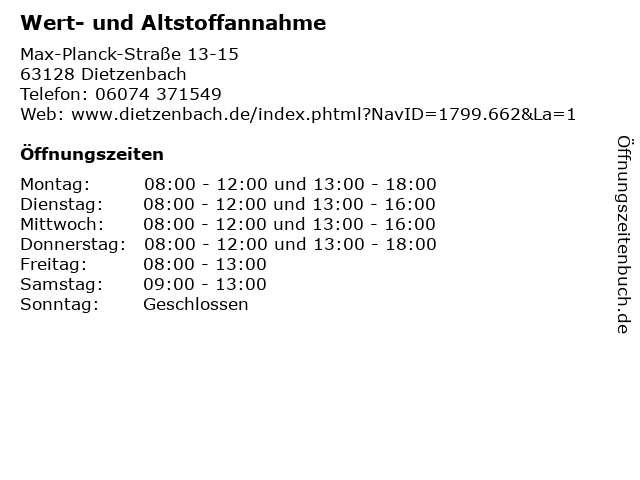 Wert- und Altstoffannahme in Dietzenbach: Adresse und Öffnungszeiten