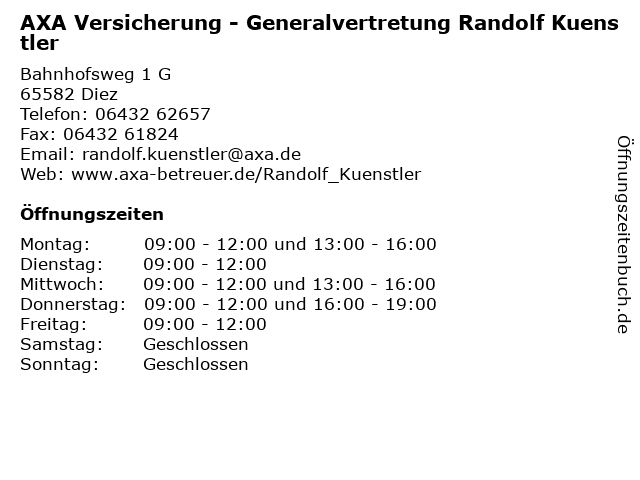 AXA Versicherung - Generalvertretung Randolf Kuenstler in Diez: Adresse und Öffnungszeiten