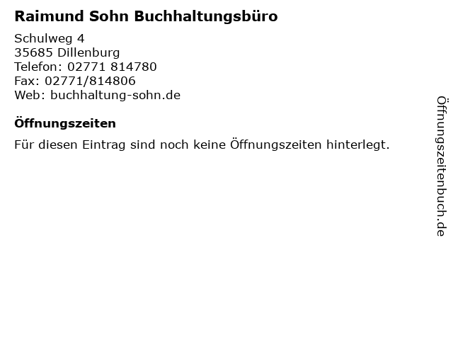 Raimund Sohn Buchhaltungsbüro in Dillenburg: Adresse und Öffnungszeiten