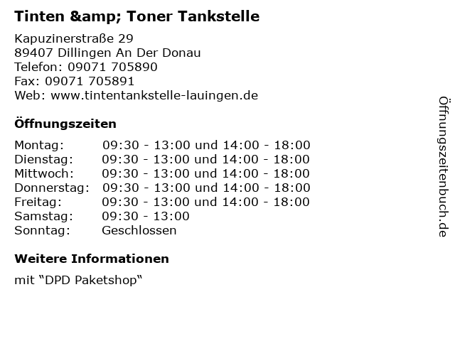 Tinten & Toner Tankstelle in Dillingen An Der Donau: Adresse und Öffnungszeiten