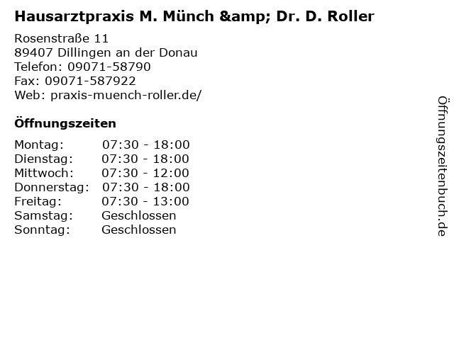 Hausarztpraxis M. Münch & Dr. D. Roller in Dillingen an der Donau: Adresse und Öffnungszeiten