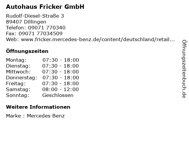 Autohaus Fricker GmbH in Dillingen: Adresse und Öffnungszeiten