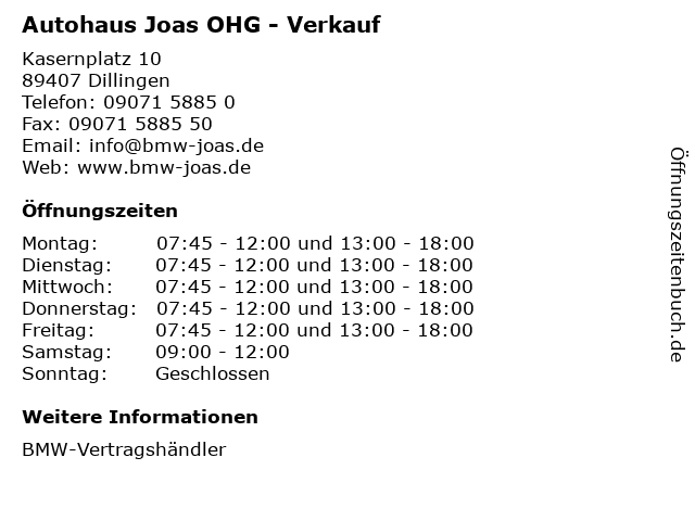 Autohaus Joas OHG - Verkauf in Dillingen: Adresse und Öffnungszeiten